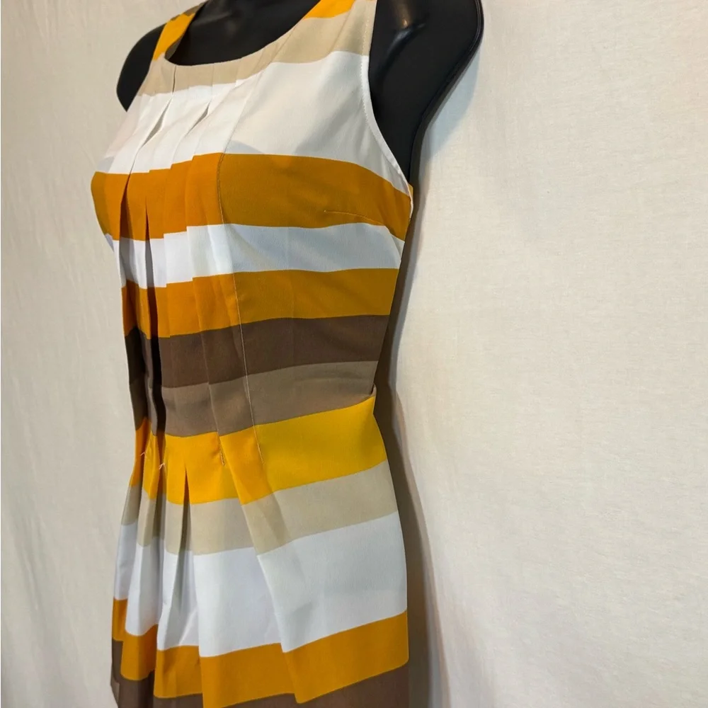H-9 New York‎ & Company White Orange & Brown Stripe Sleeveless Blouse Size S